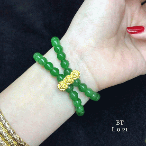 vòng tay ngọc bích mix charm vàng 24k