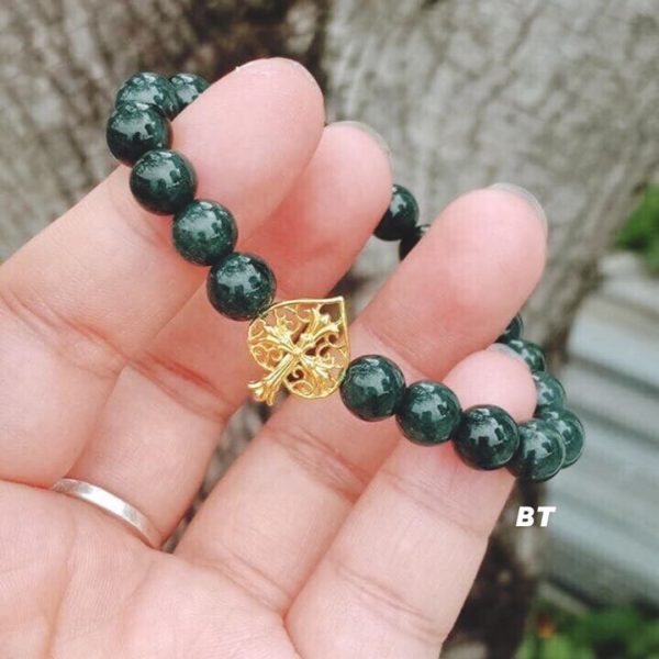 vòng tay đá ngọc mix lá bồ đề vàng